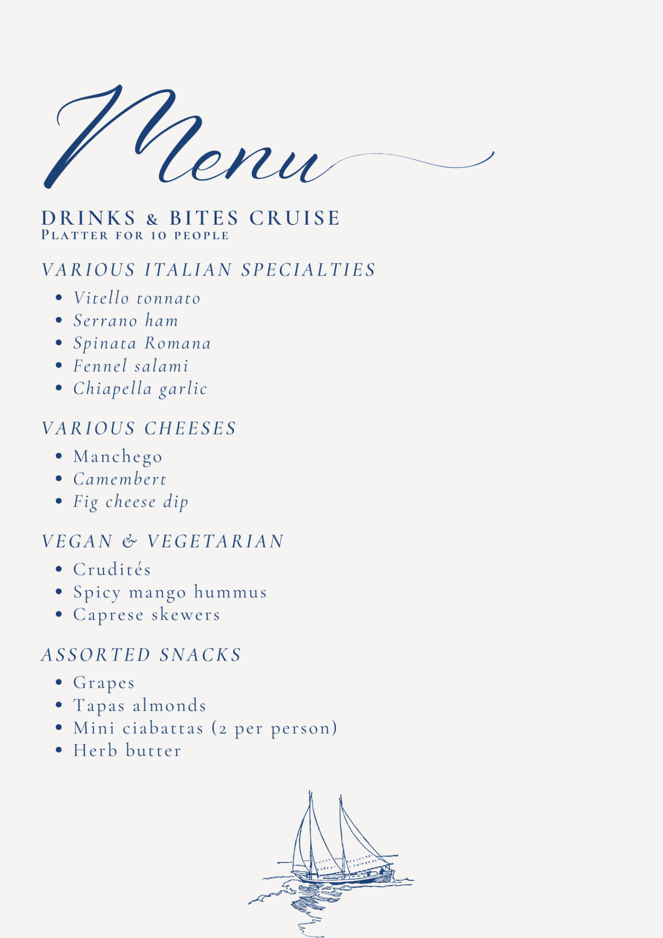 SAIL menu borrel EN