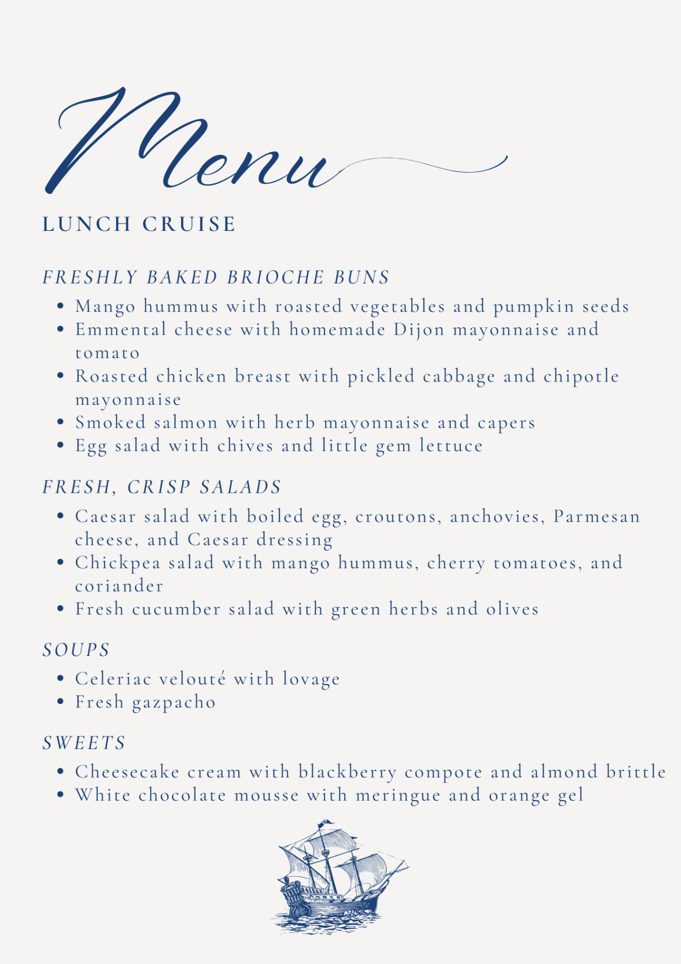 SAIL lunch menu EN