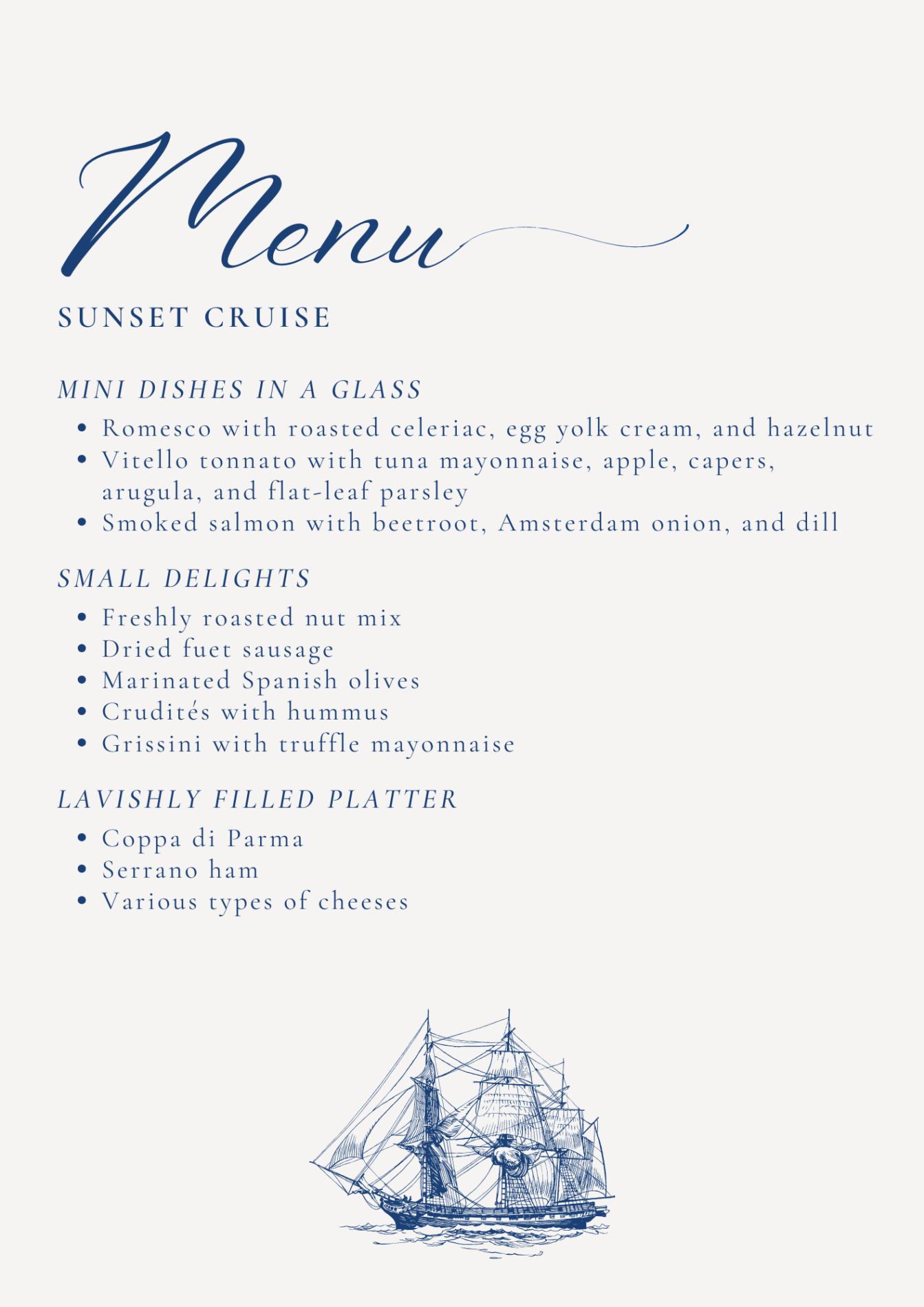 SAIL menu sunset cruise EN